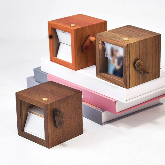 DIY Hand-Crank Photo Flipbook Display Box Page Turning Album Can Store 8/16 Photos for Wedding Anniversary Commemorative Gift