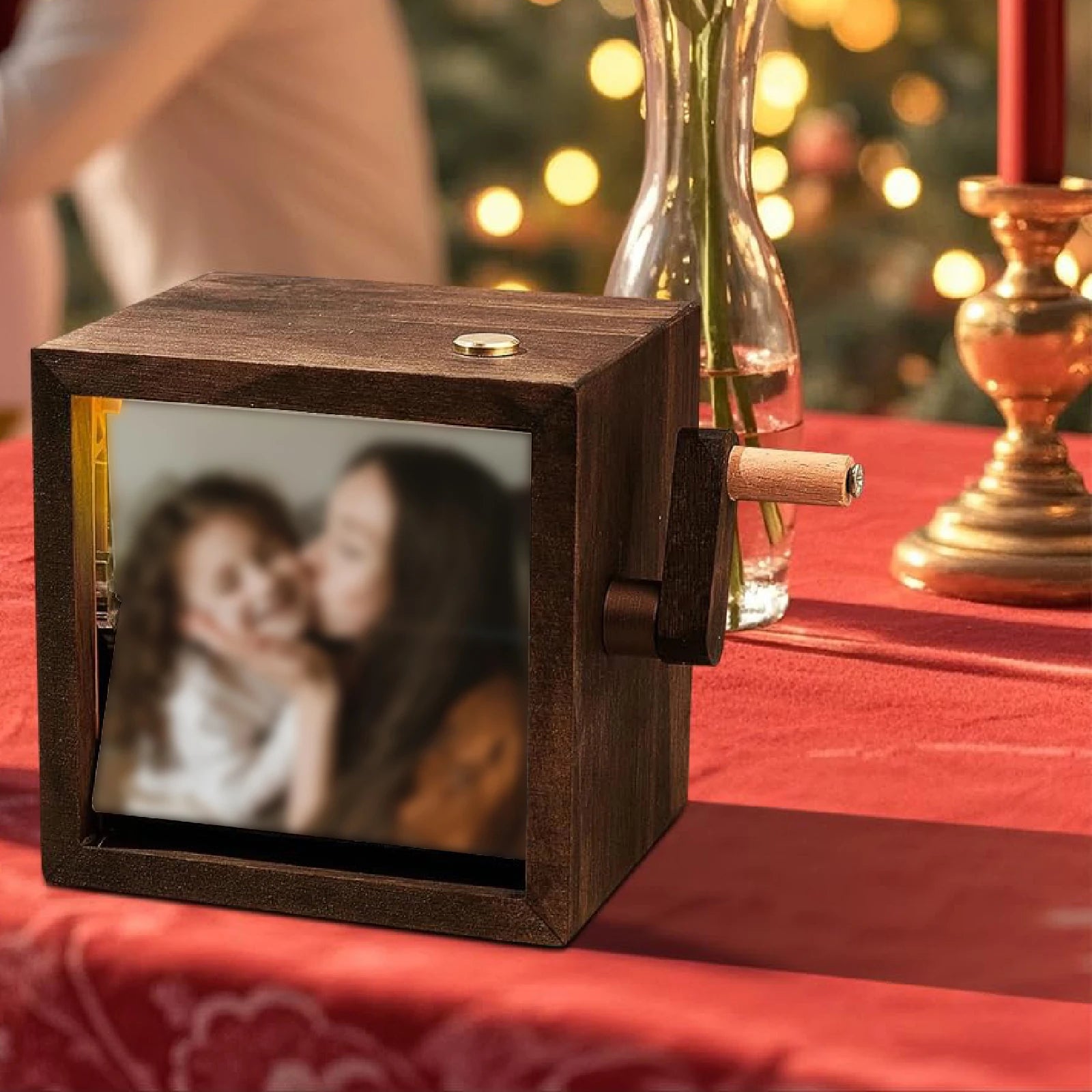 DIY Hand-Crank Photo Flipbook Display Box Page Turning Album Can Store 8/16 Photos for Wedding Anniversary Commemorative Gift